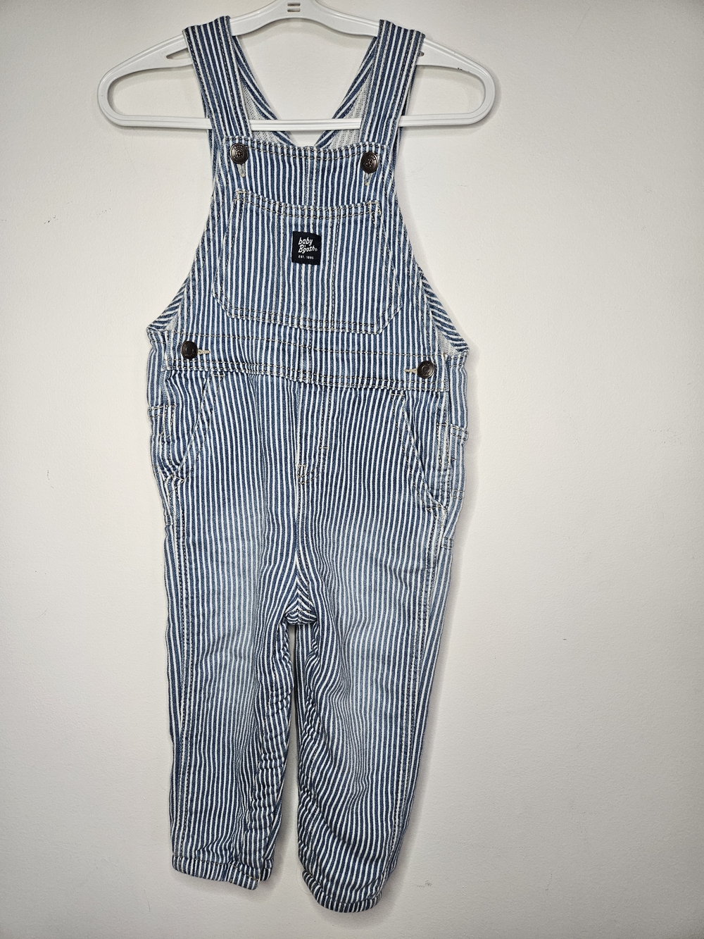 Baby B'gosh OshKosh Striped Denim Overalls 24M Blue White🩷